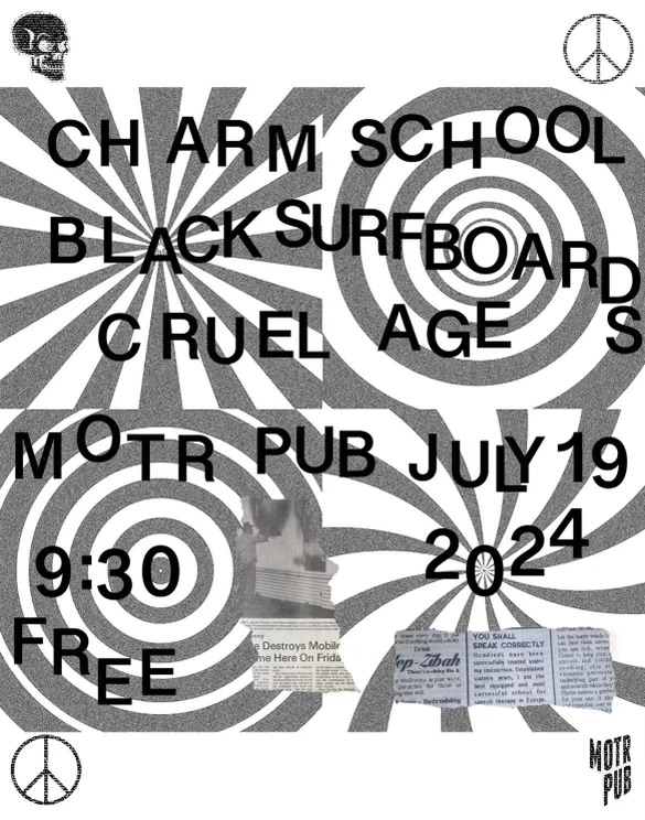 CRUEL AGE, BLACK SURFBOARDS, CHARM SCHOOL